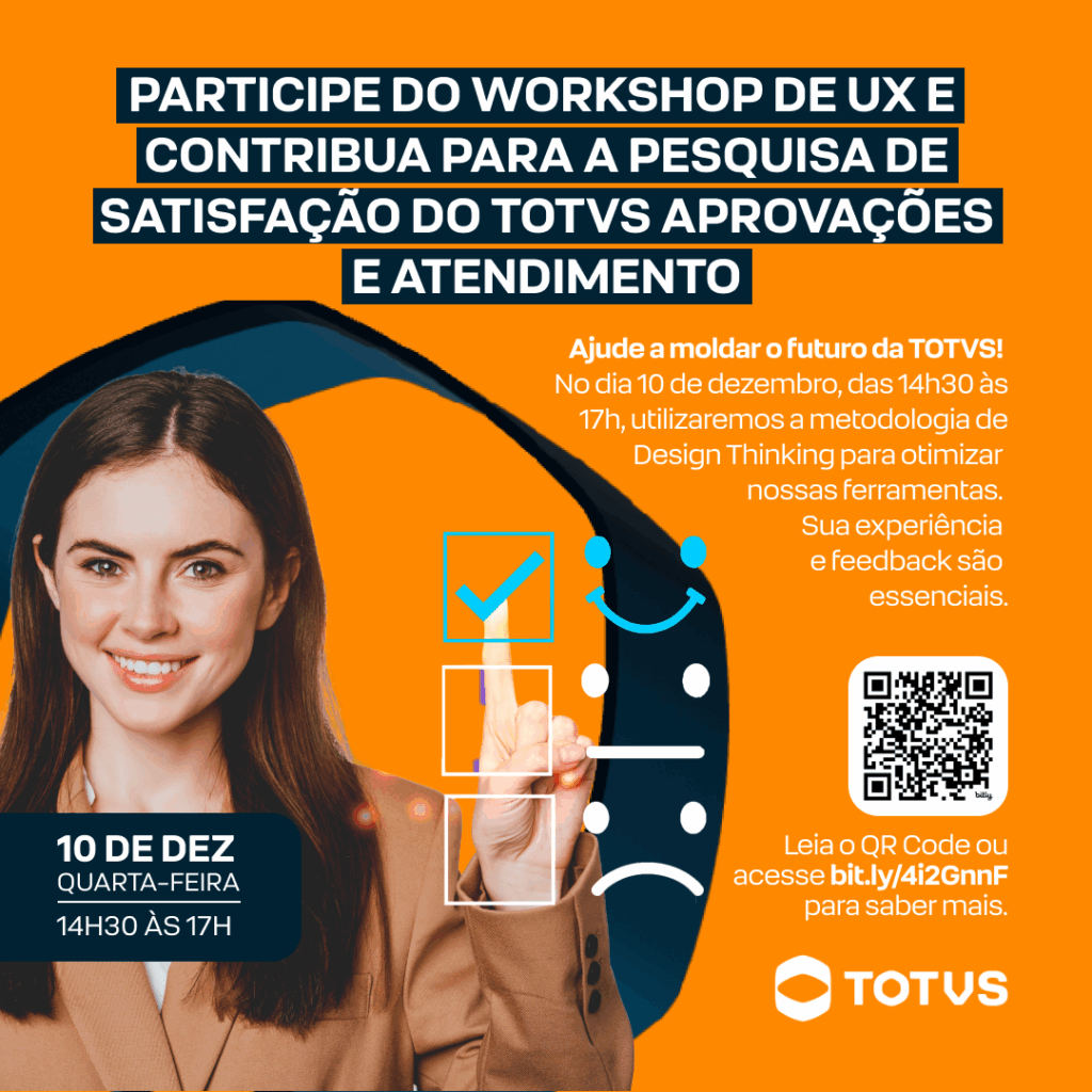 Imagem de divulgação com as principais informações da Pesquisa de Satisfação do TOTVS Aprovações e Atendimento